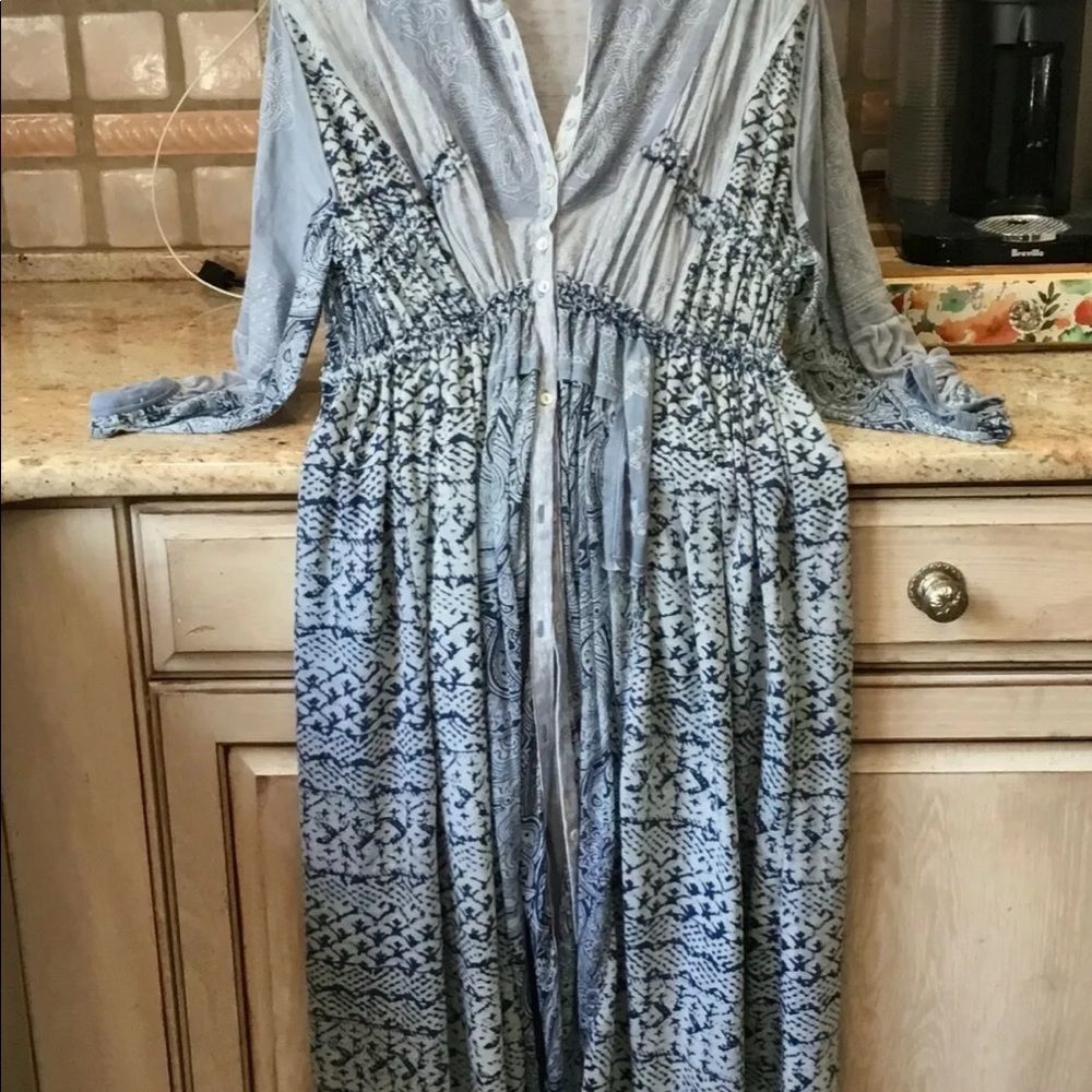 Free People Oh My Maxi Top Dress Duster Patchwork Piecing Indigo Button - Picture 6 of 6